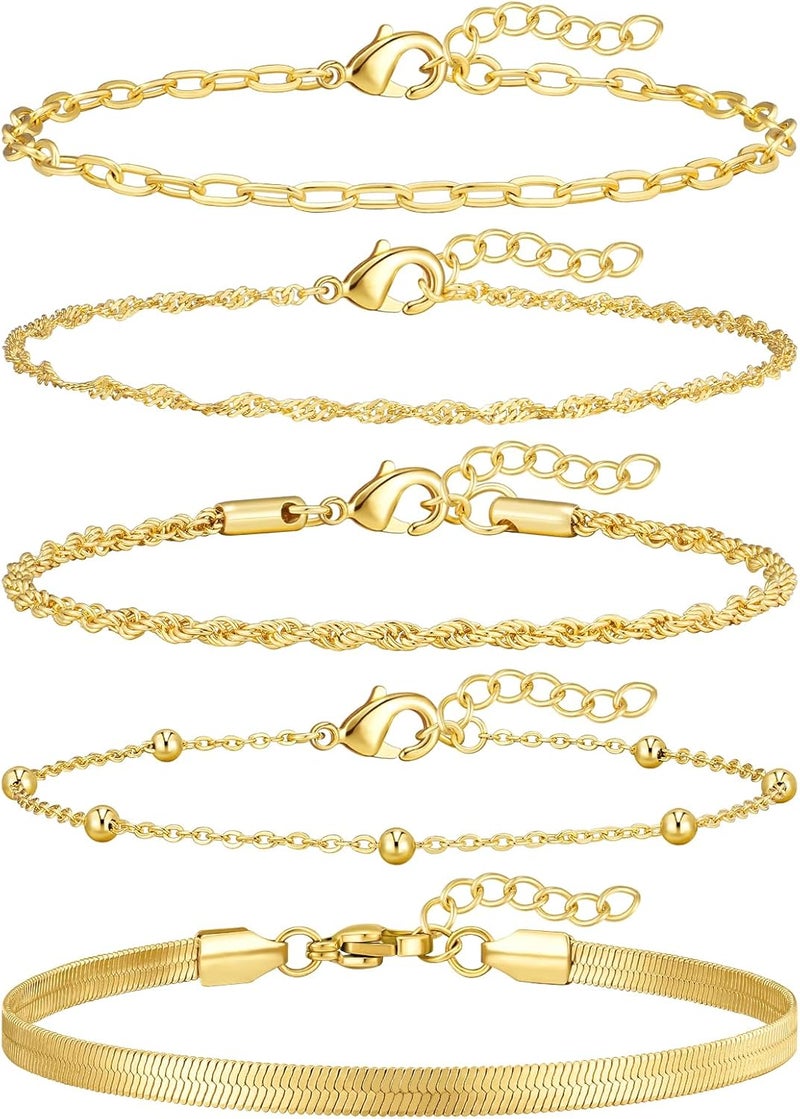 adoyi Gold Bracelets for Women, 14K Gold Plated Stackable Bracelet Stack Set Adjustable Charm Paperclip Chain Cuban Link Layered Waterproof Jewelry Sets Gifts for Womens 6.0/6.8/7.2" - Image 1